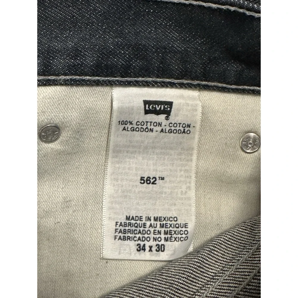 Levi's 562 Dark Wash Jeans 34x30 Button Fly Loose Tapered Fit 100% Cotton